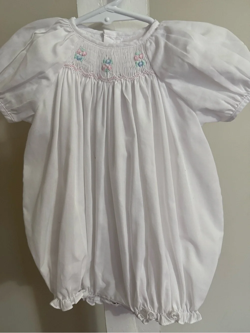 Petit Ami Newborn Hand Embroidered Smocked Bubble Romper